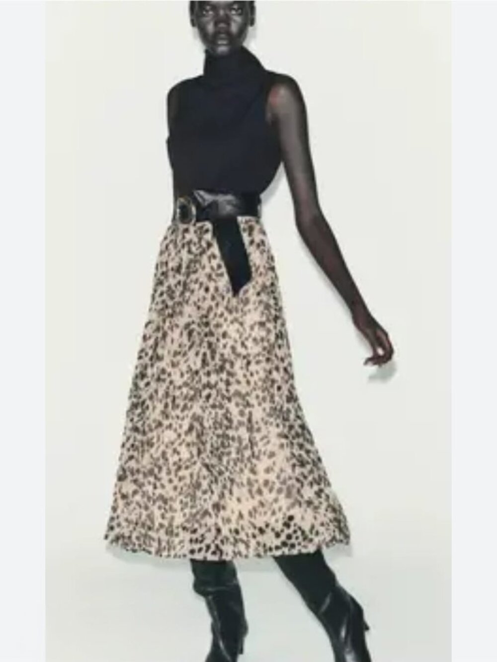 Zara Animal Print Sleeveless Belted Black Bodice Midi Dress Size Large